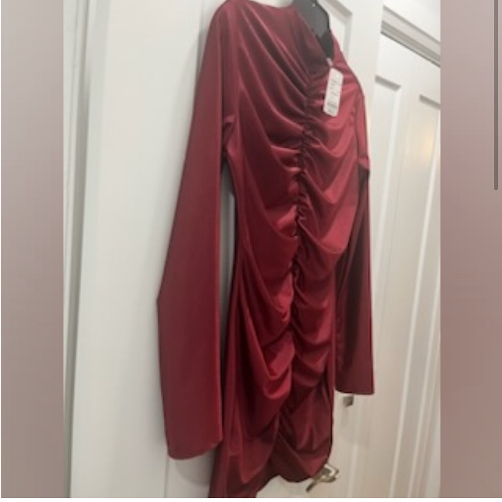 Turtle Neck Ruched Long Sleeve Cocktail Dress